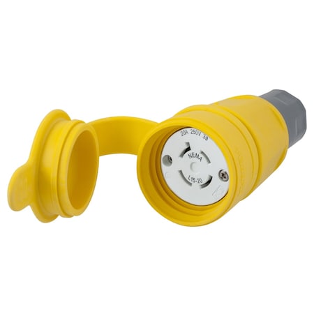 Bryant Watertight Locking Connector, L15-20R, 20 A, 250V AC, Three Phase, 3 Pole, Screw Terminals, Yellow BRY27W75